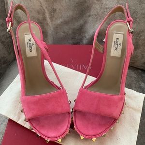 VALENTINO ROCKSTUD SUEDE PLATFORM SANDALS SZ 38